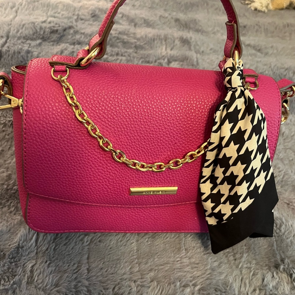 Anne Klein Pink Satchel with Gold Chain Detail